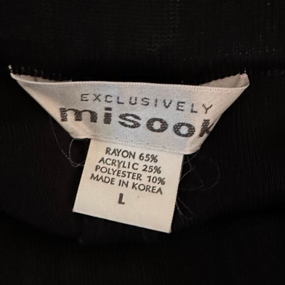 Misook Black Knit Pant Size Large Elastic Waist Sleeves Slightly Sheer - Picture 5 of 5